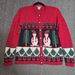 Vintage Mark Shale Women's Christmas Sweater Snowman Buttons‎ Grandma Knit Large